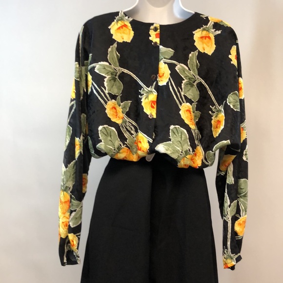 Jin Fashion Vintage Women’s Flower Print Black Blouse - Picture 5 of 13